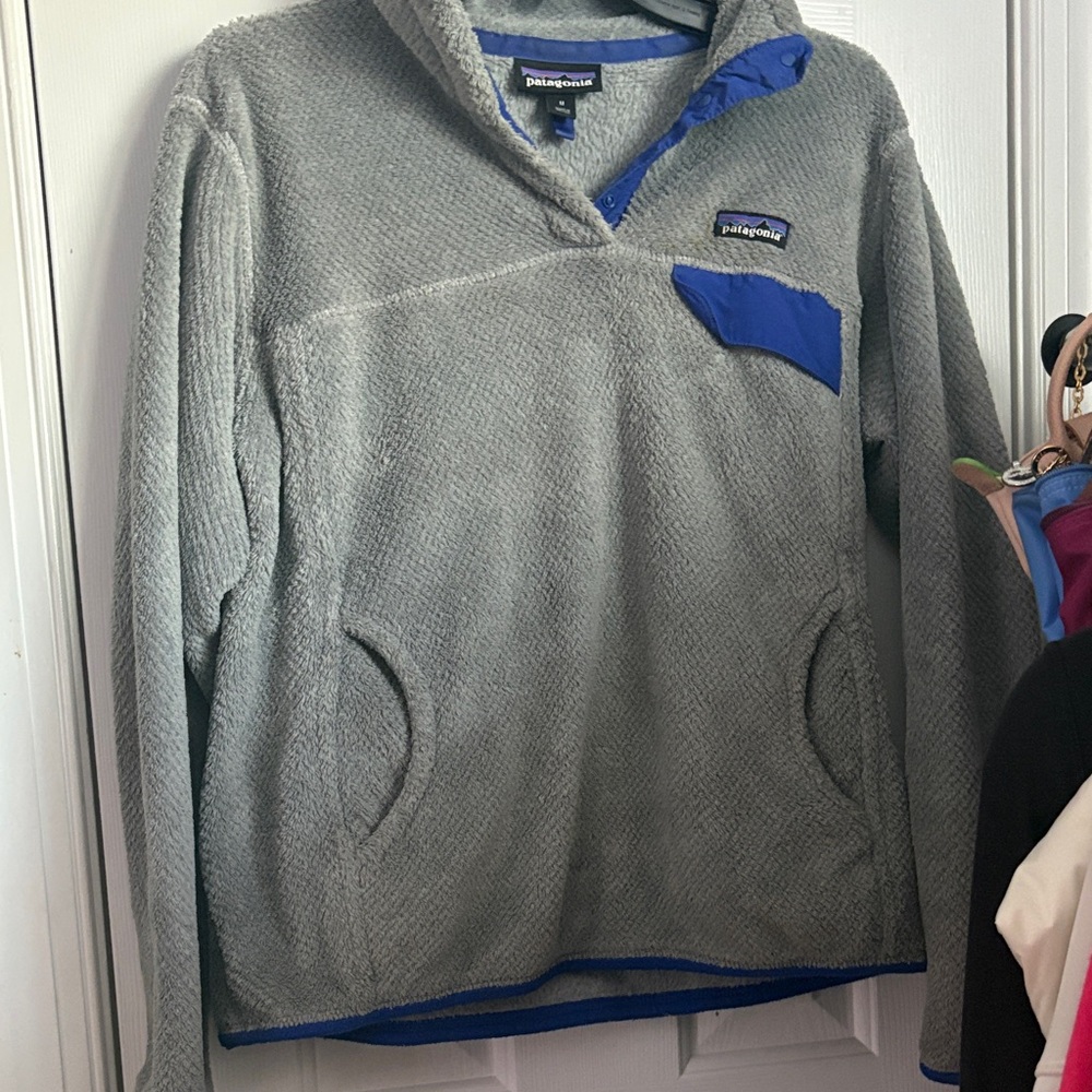 Patagonia Gray Fleece with Blue Trim